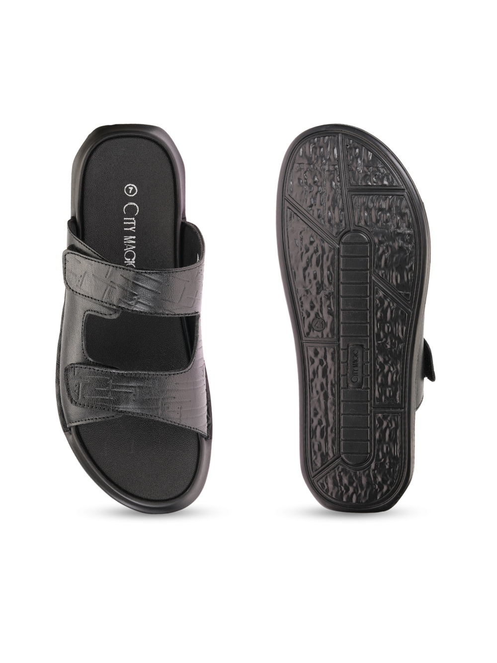 City Magic Black Genuine Leather Casual Slipper For Men Cmm041012 C001