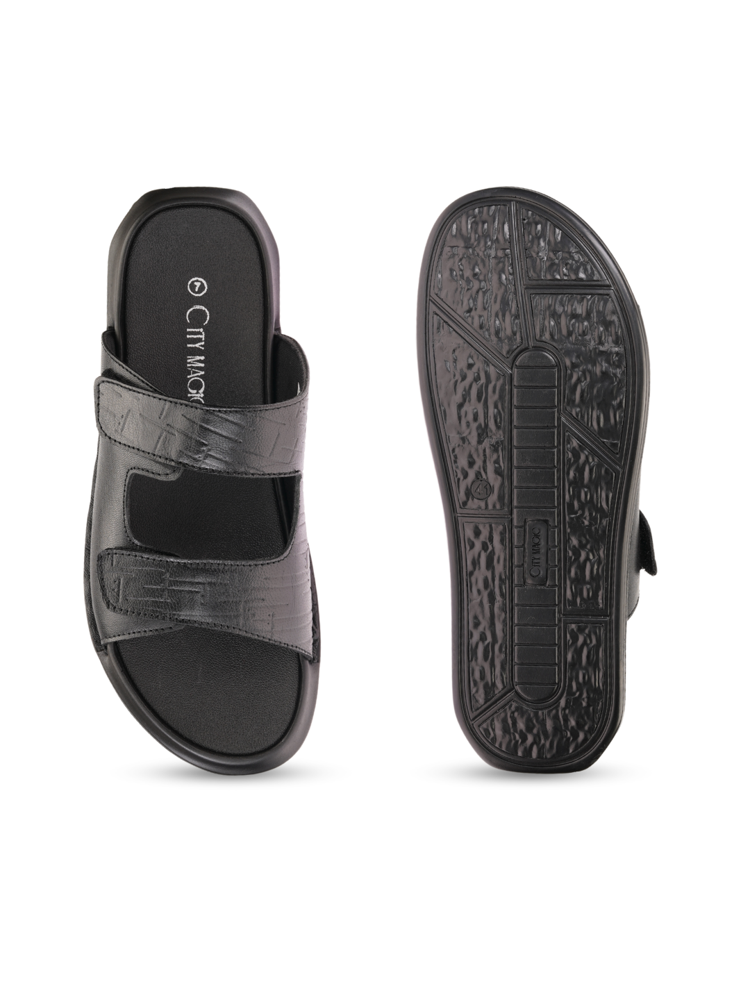 City Magic Black Genuine Leather Casual Slipper For Men Cmm041012 C001