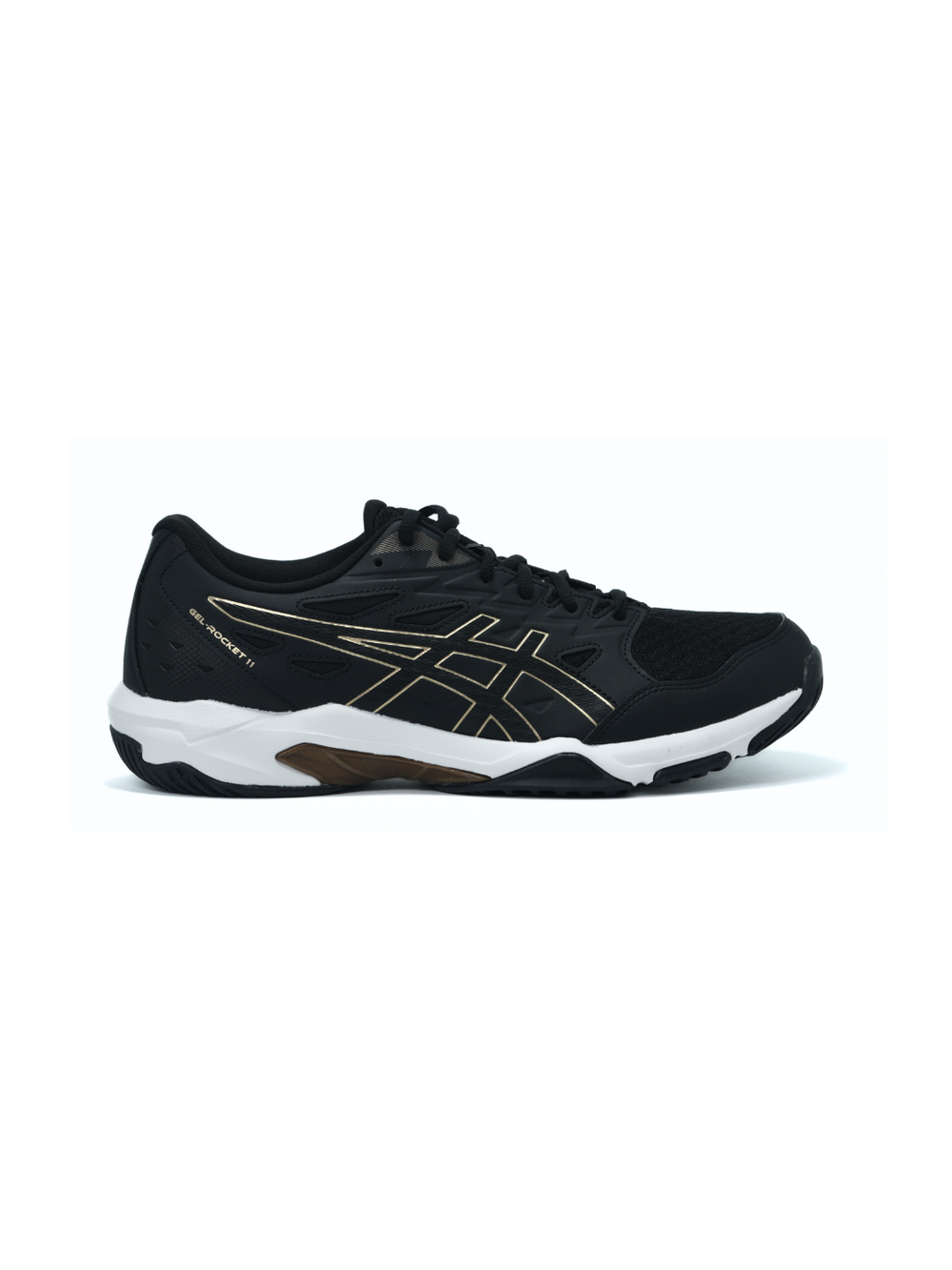 Asics Black/Pure Gold Sports Shoes For Men Gel Rocket 11 C536