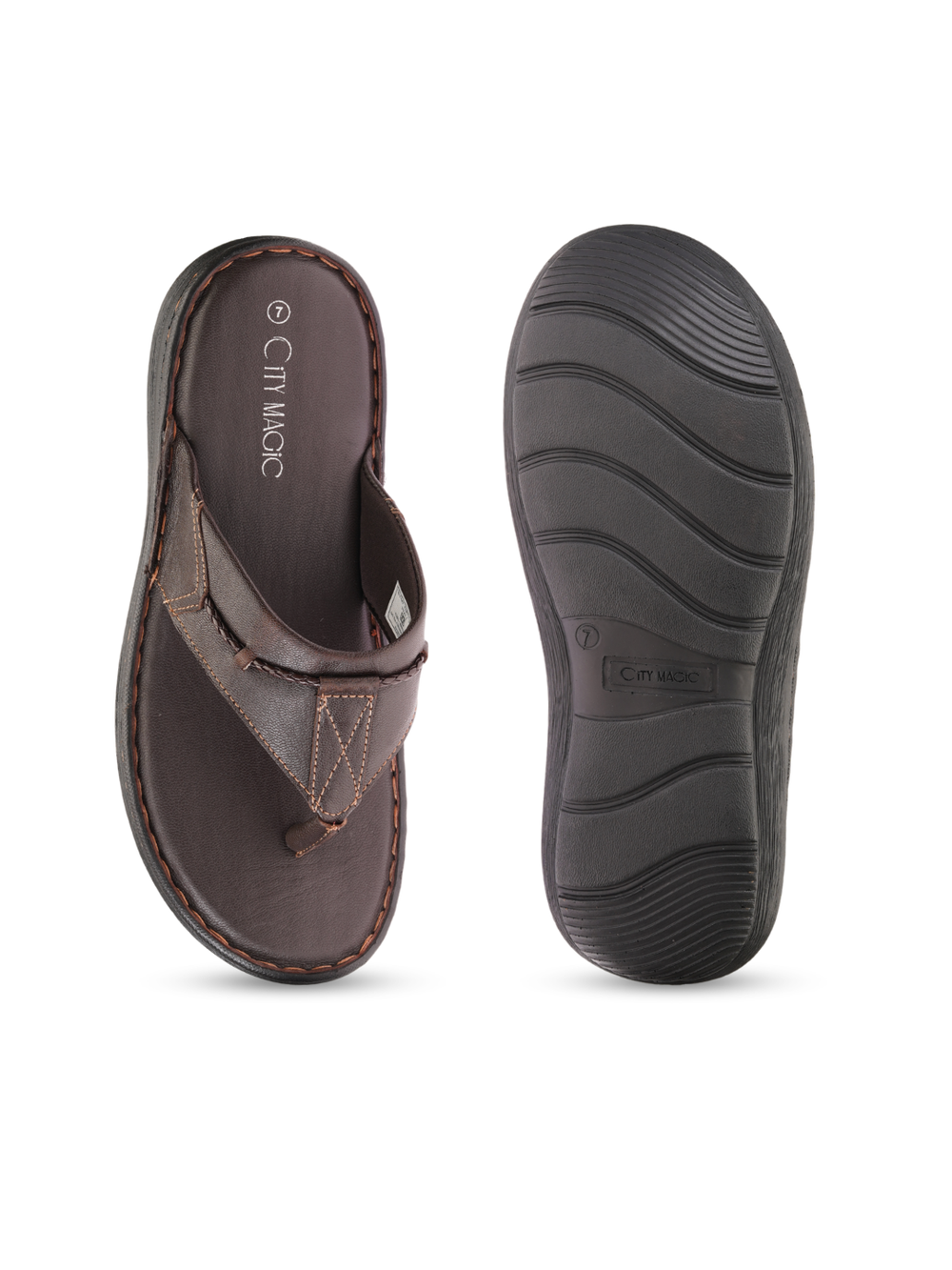 City Magic Brown Genuine Leather Thong Slipper For Men Cmm041009 C003