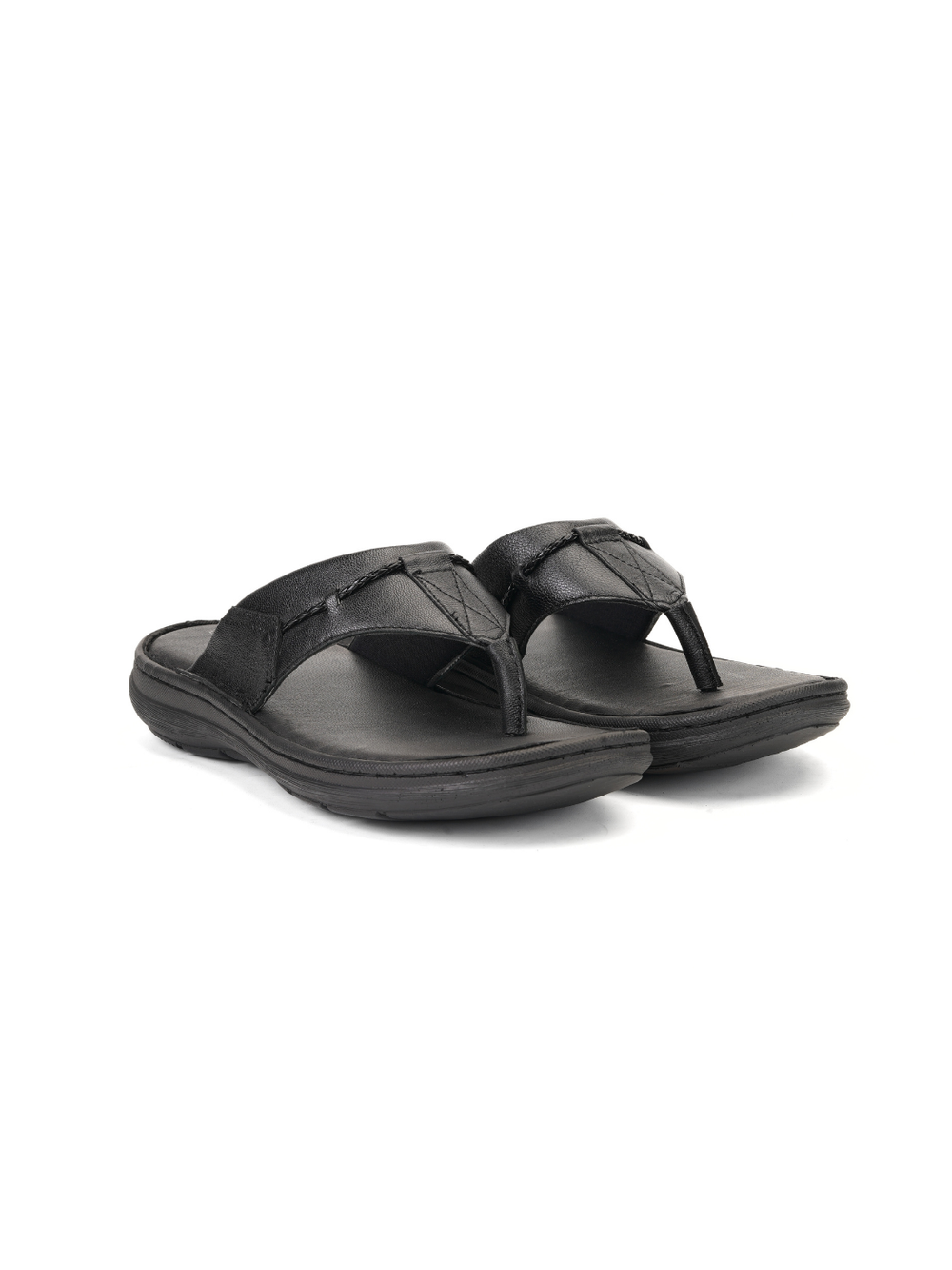City Magic Black Genuine Leather Thong Slipper For Men Cmm041009 C001