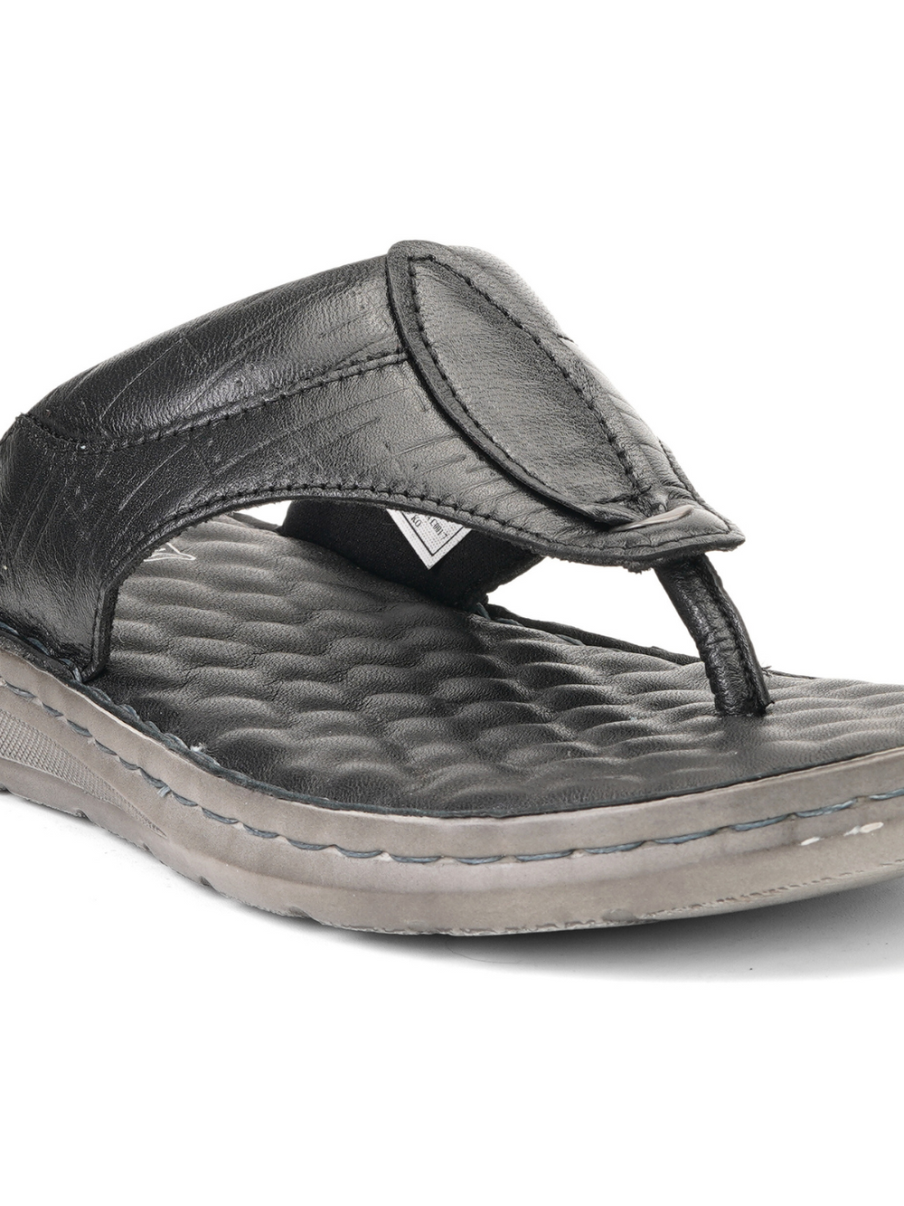 Comfort Walk Black Genuine Leather Thong Slipper For Men Cwm041014 C001