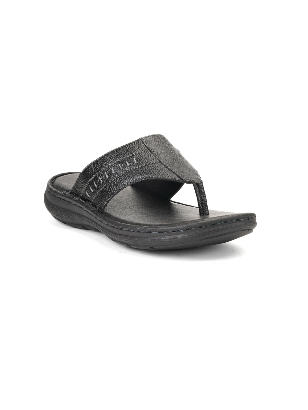 City Magic Black Genuine Leather Thong Slipper For Men Cmm041010 C001