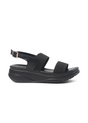 Black sandal with a thick sole on a white background