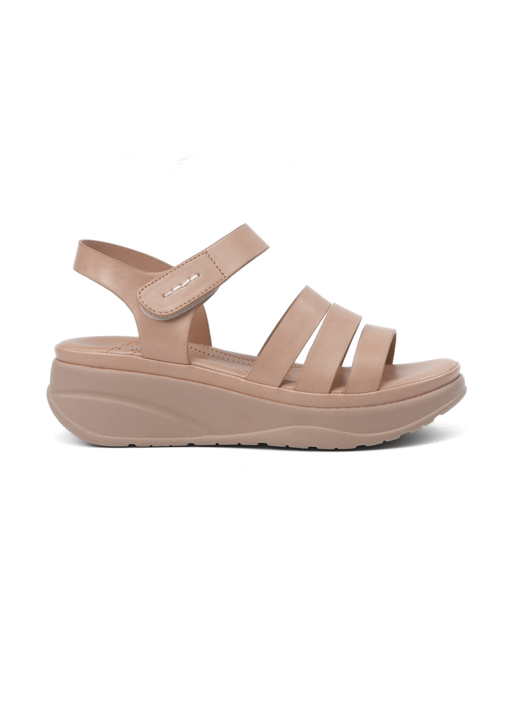 Beige sandal with a platform sole on a white background