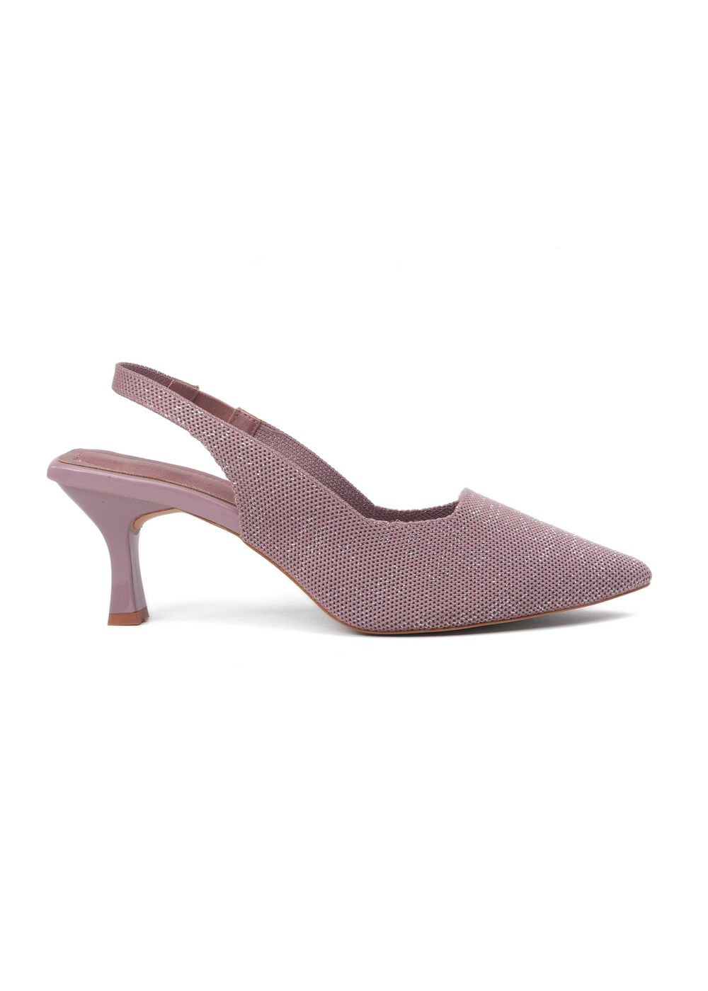 Pink slingback shoe on a white background