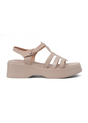 Beige sandal with platform sole on a white background