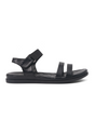 Black sandal with multiple straps on a white background