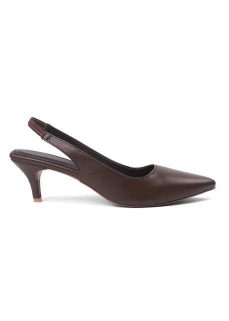 Brown slingback shoe on a white background
