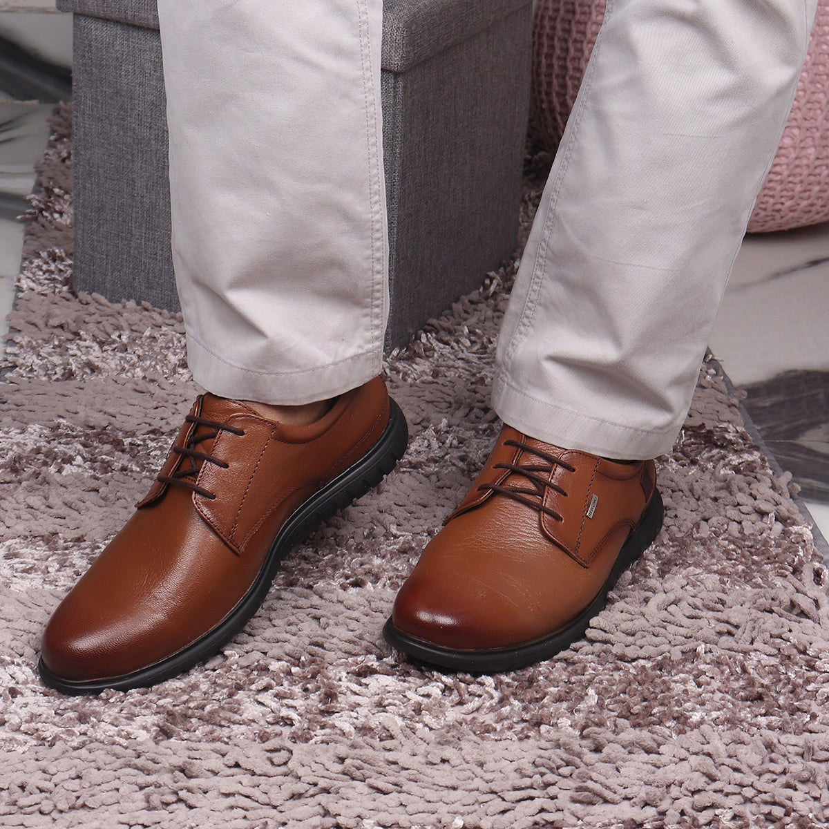 Red Chief Tan Leather Derby Formal Shoes For Men Rc1805 006