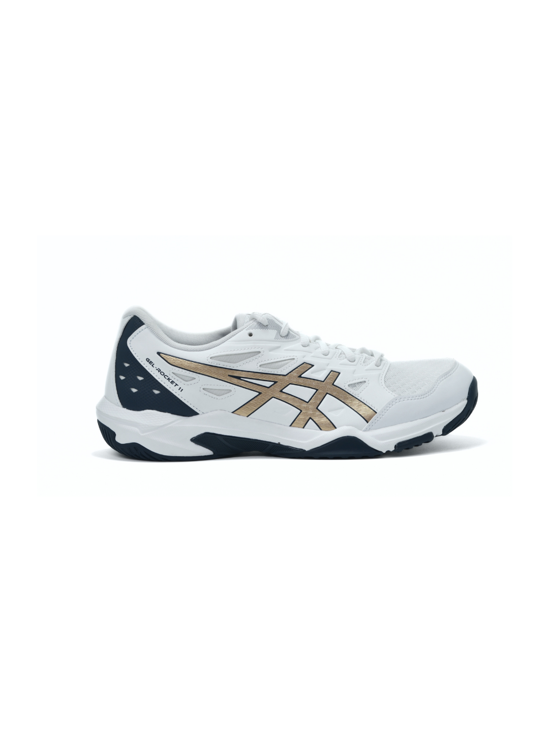 Asics White/Pure Gold Sports Shoes For Men Gel Rocket 11 C658
