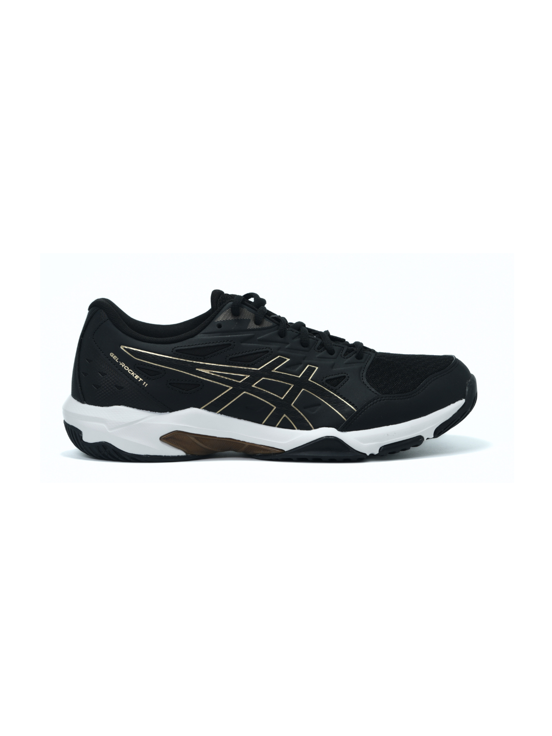 Asics Black/Pure Gold Sports Shoes For Men Gel Rocket 11 C536