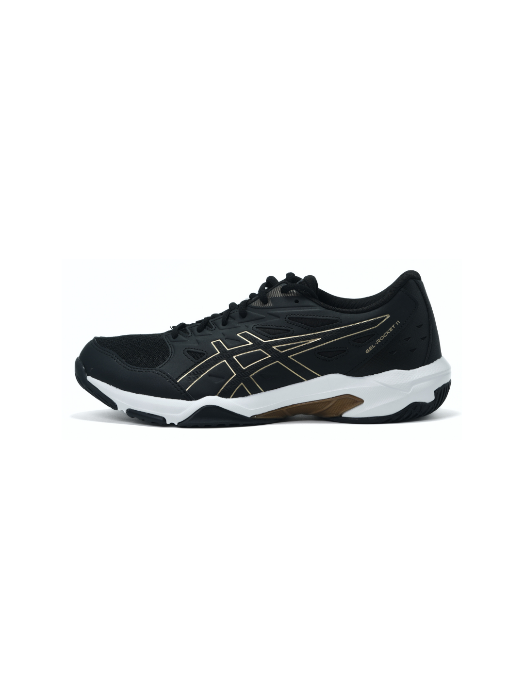 Asics Black/Pure Gold Sports Shoes For Men Gel Rocket 11 C536
