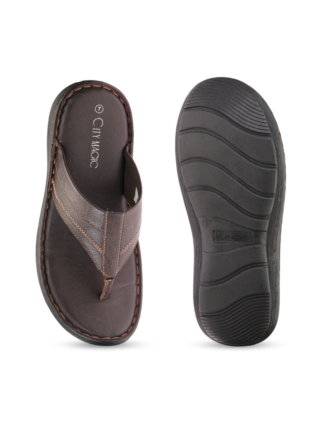 City Magic Brown Genuine Leather Thong Slipper For Men Cmm041011 C003