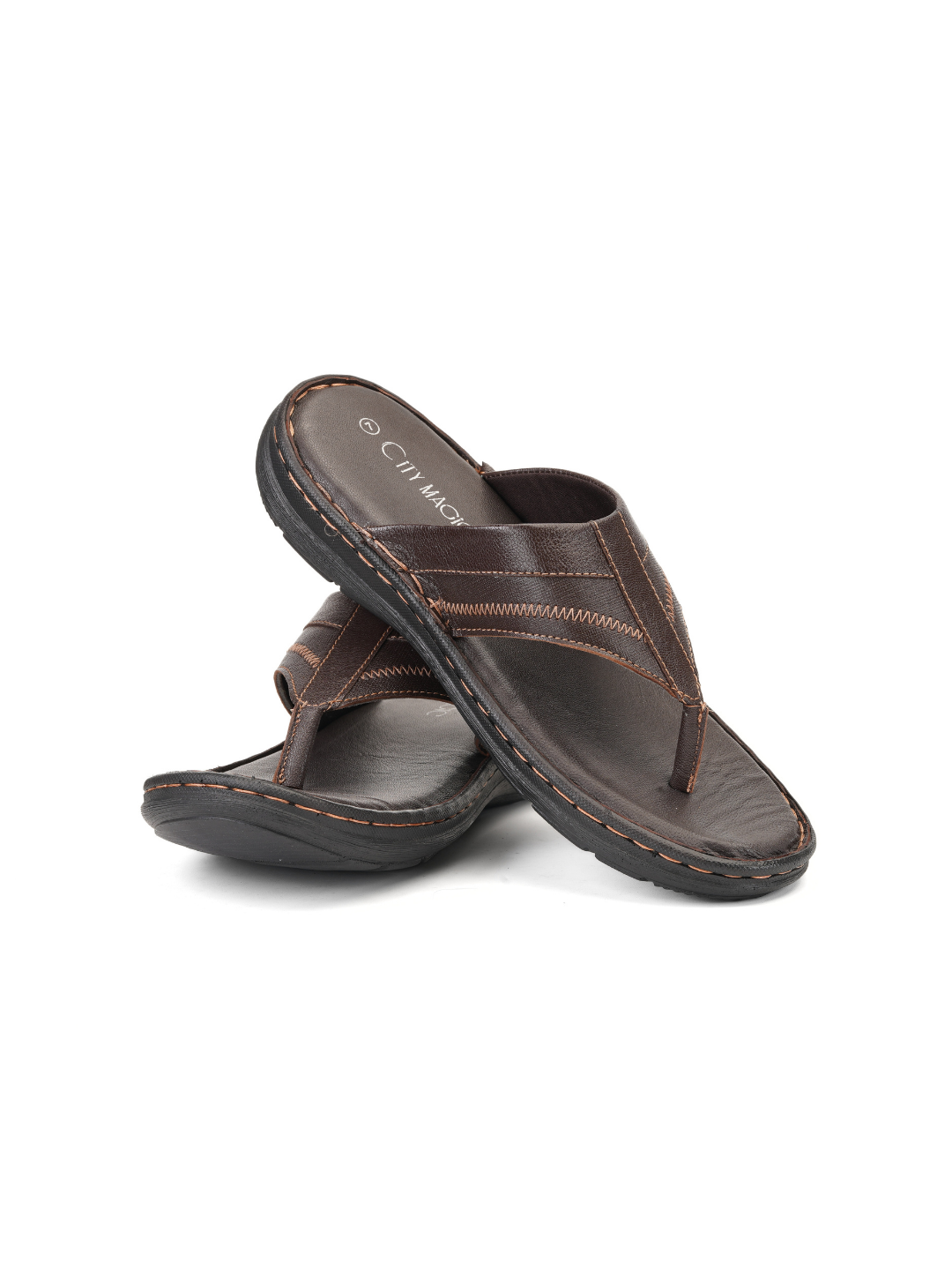 City Magic Brown Genuine Leather Thong Slipper For Men Cmm041011 C003