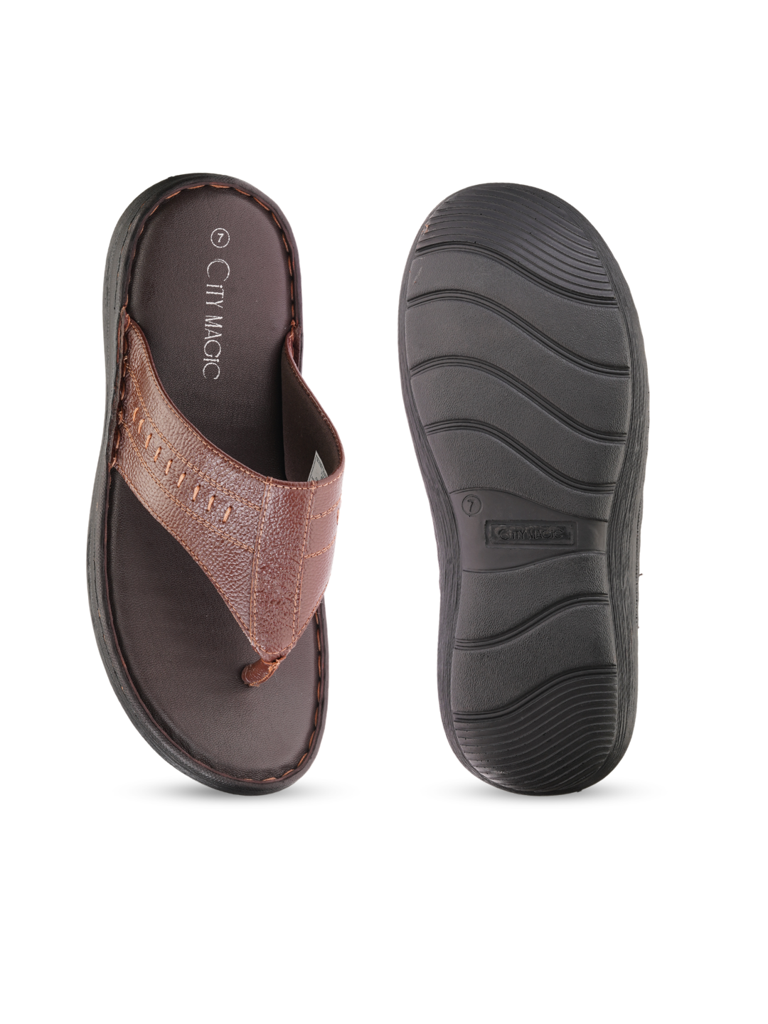 City Magic Brown Genuine Leather Thong Slipper For Men Cmm041010 C003