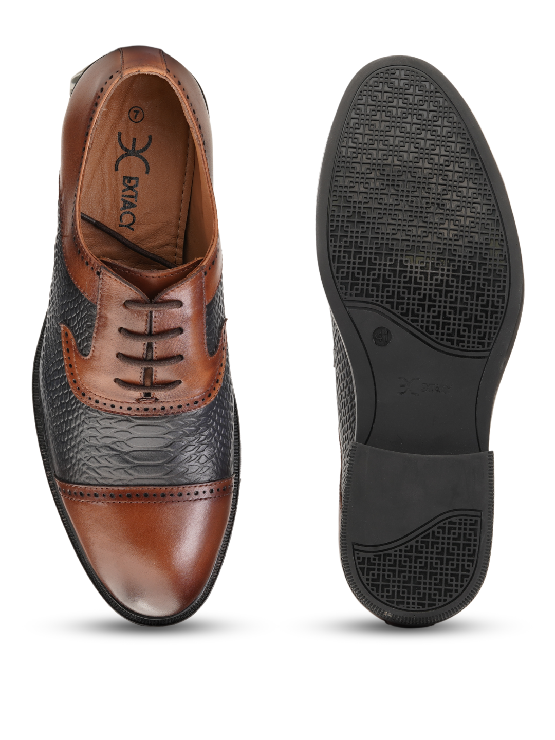 Extacy Blue/Tan Genuine Leather Oxford Formal Shoes For Men Exm010230 C736