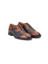 Extacy Blue/Tan Genuine Leather Oxford Formal Shoes For Men Exm010230 C736