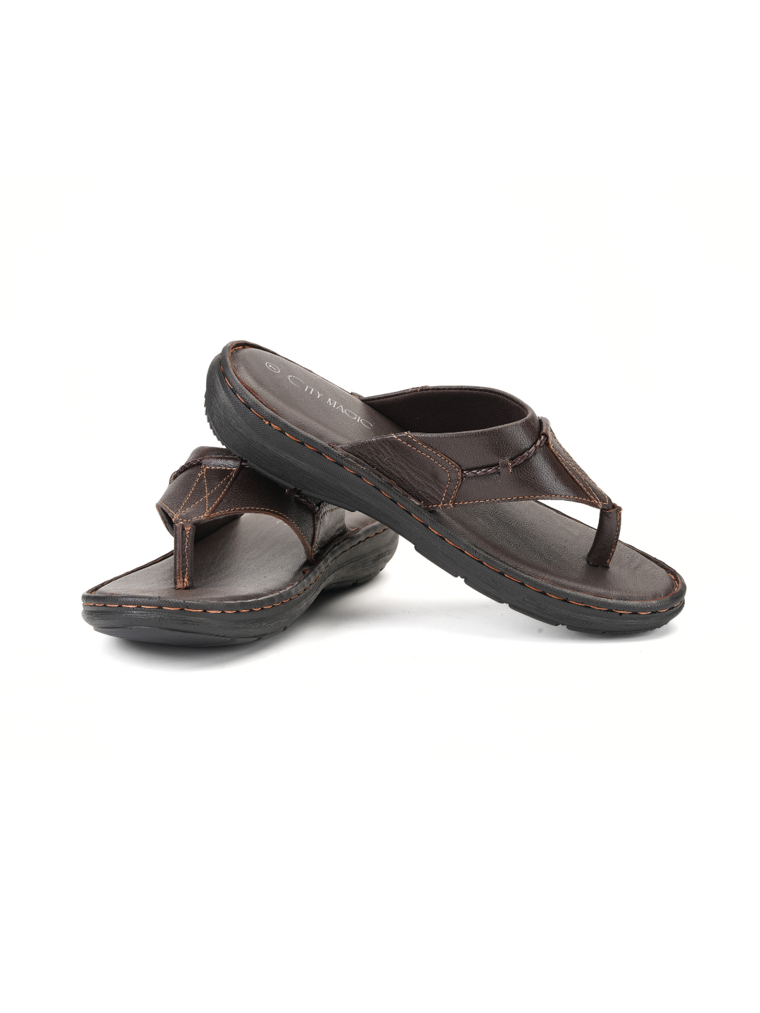 City Magic Brown Genuine Leather Thong Slipper For Men Cmm041009 C003