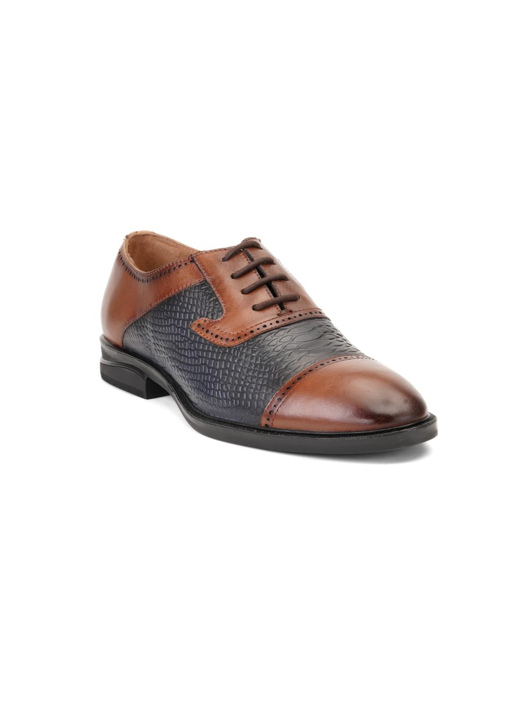 Extacy Blue/Tan Genuine Leather Oxford Formal Shoes For Men Exm010230 C736