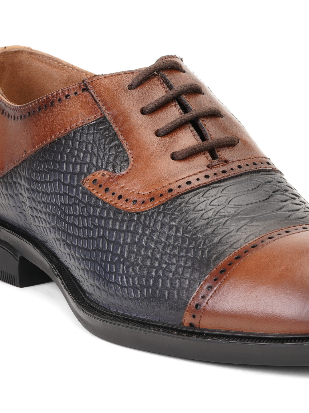 Extacy Blue/Tan Genuine Leather Oxford Formal Shoes For Men Exm010230 C736
