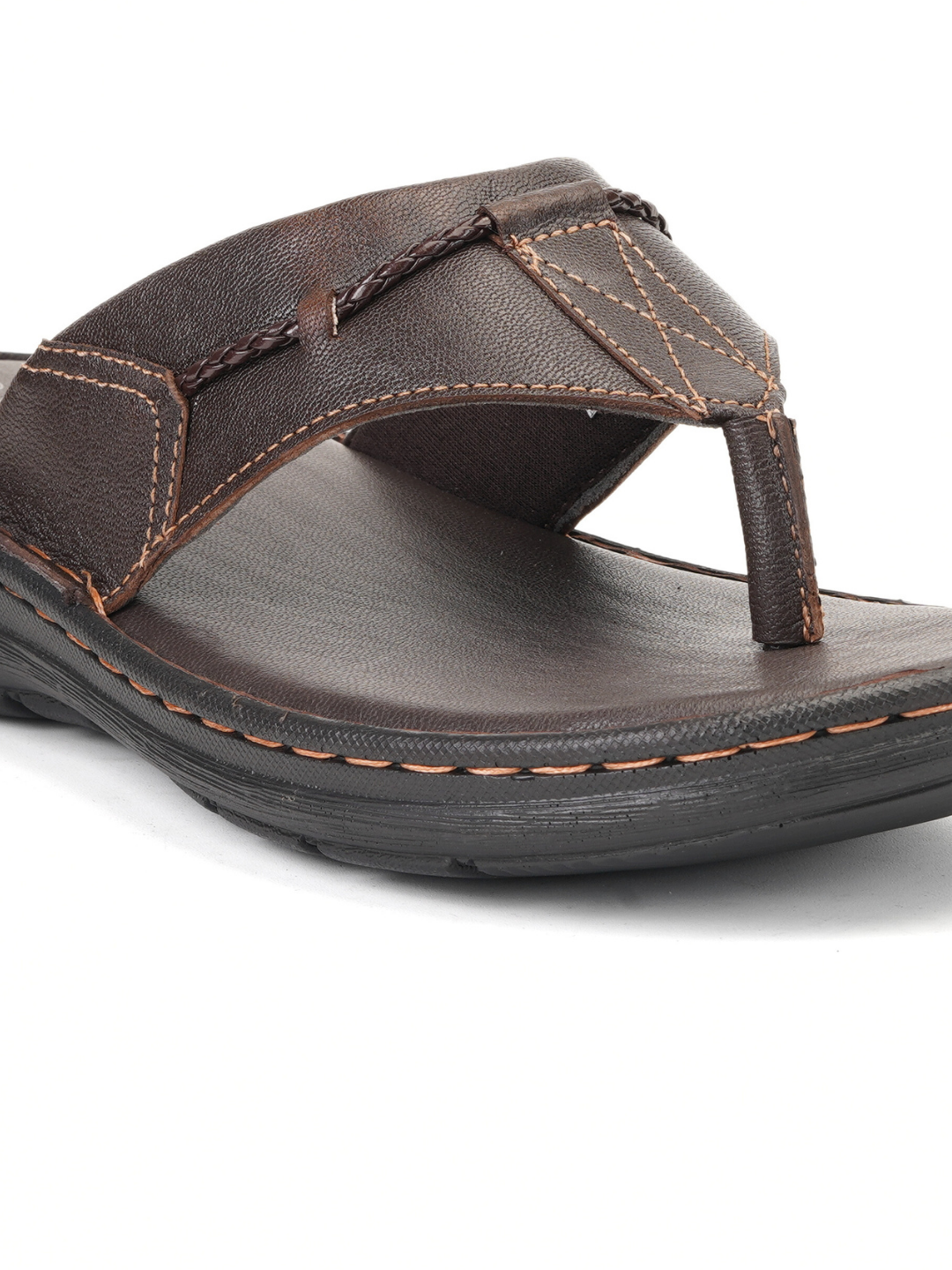 City Magic Brown Genuine Leather Thong Slipper For Men Cmm041009 C003
