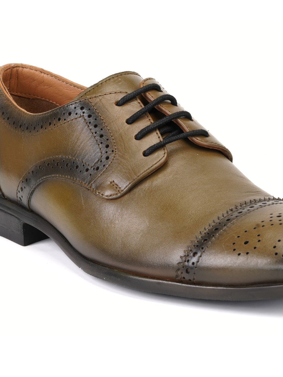 Top Brass Olive Green Genuine Leather Derby Formal Shoes For Men Tbm021095 C665