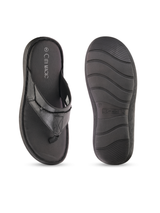 City Magic Black Genuine Leather Thong Slipper For Men Cmm041009 C001