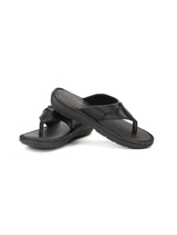 City Magic Black Genuine Leather Thong Slipper For Men Cmm041009 C001