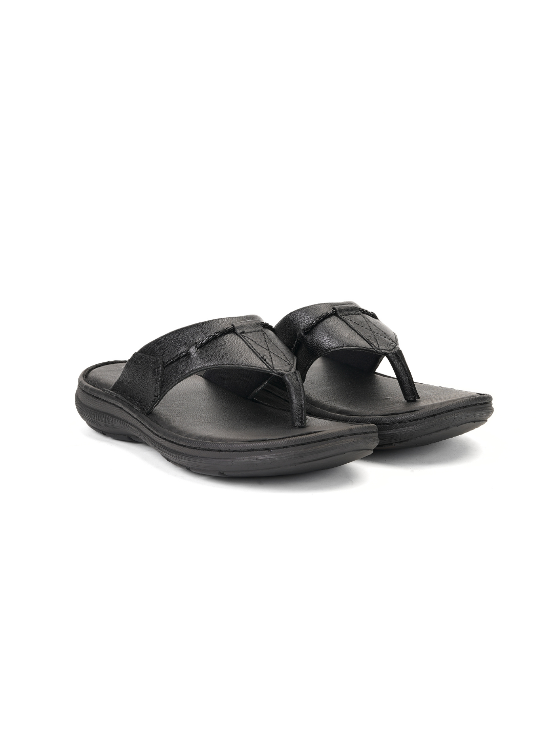 City Magic Black Genuine Leather Thong Slipper For Men Cmm041009 C001