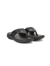 City Magic Black Genuine Leather Thong Slipper For Men Cmm041009 C001