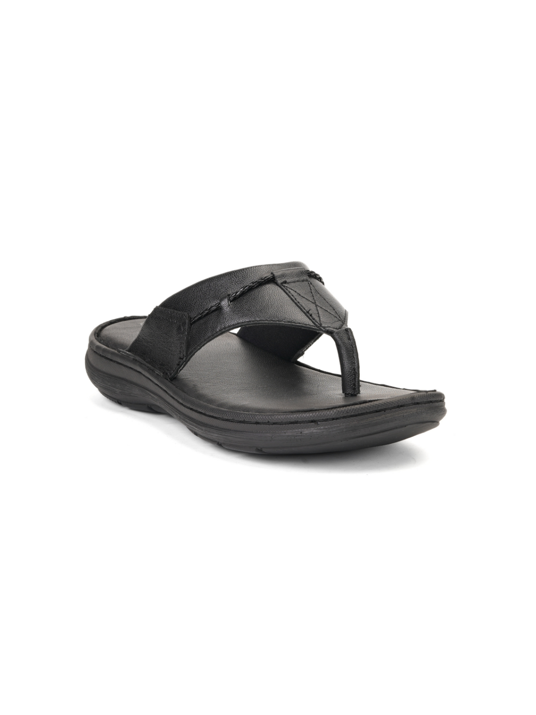 City Magic Black Genuine Leather Thong Slipper For Men Cmm041009 C001
