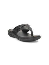 City Magic Black Genuine Leather Thong Slipper For Men Cmm041009 C001