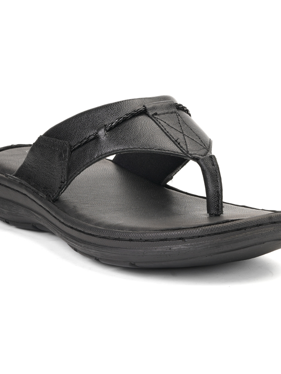 City Magic Black Genuine Leather Thong Slipper For Men Cmm041009 C001