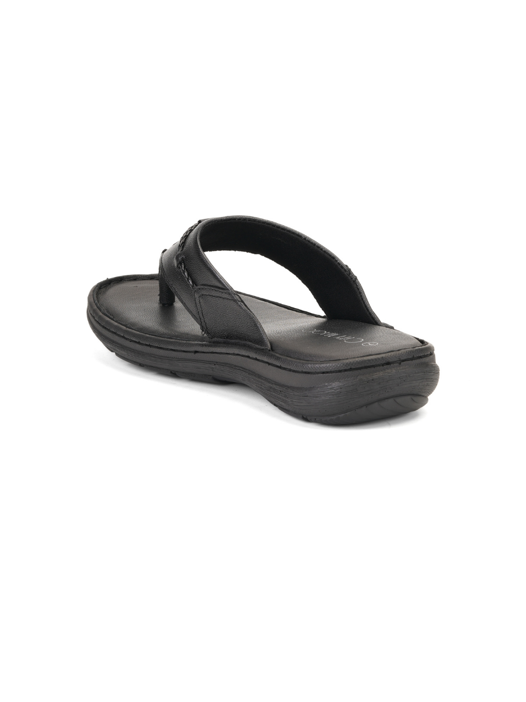 City Magic Black Genuine Leather Thong Slipper For Men Cmm041009 C001