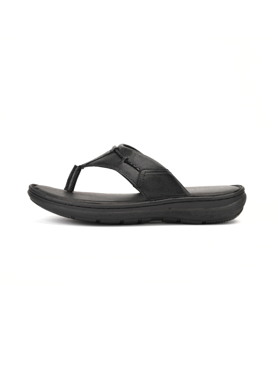 City Magic Black Genuine Leather Thong Slipper For Men Cmm041009 C001