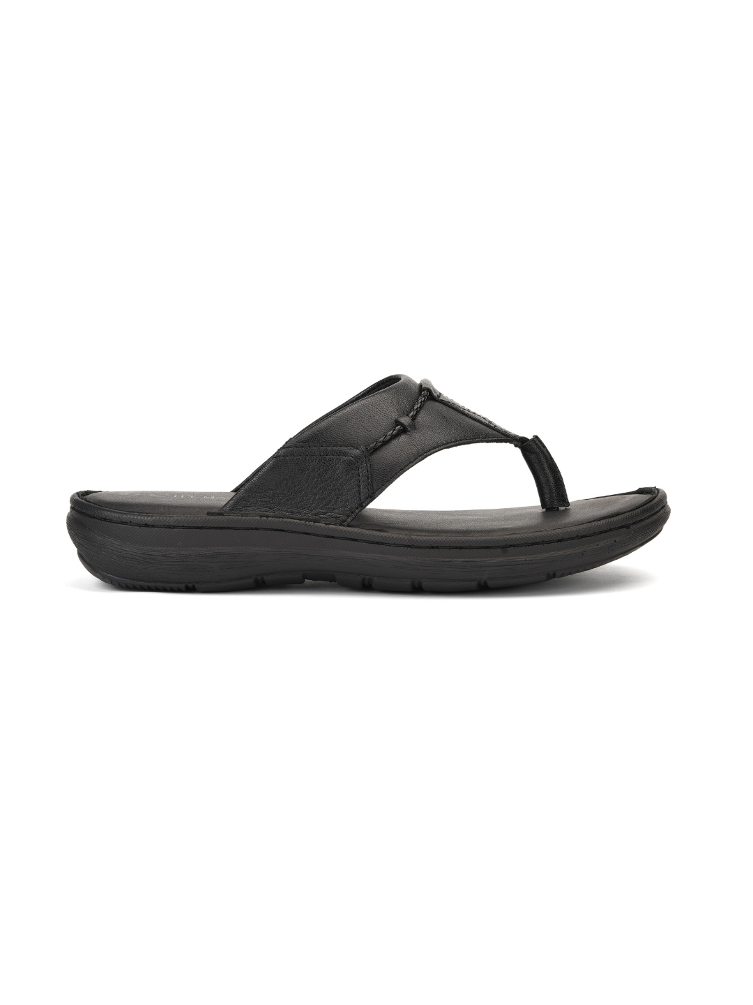 City Magic Black Genuine Leather Thong Slipper For Men Cmm041009 C001