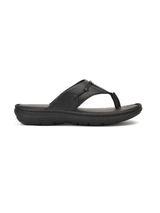 City Magic Black Genuine Leather Thong Slipper For Men Cmm041009 C001