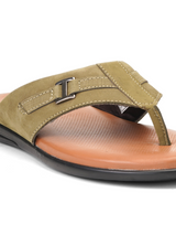 City Magic Olive Genuine Leather Thong Slipper For Men Cmm041004 C084