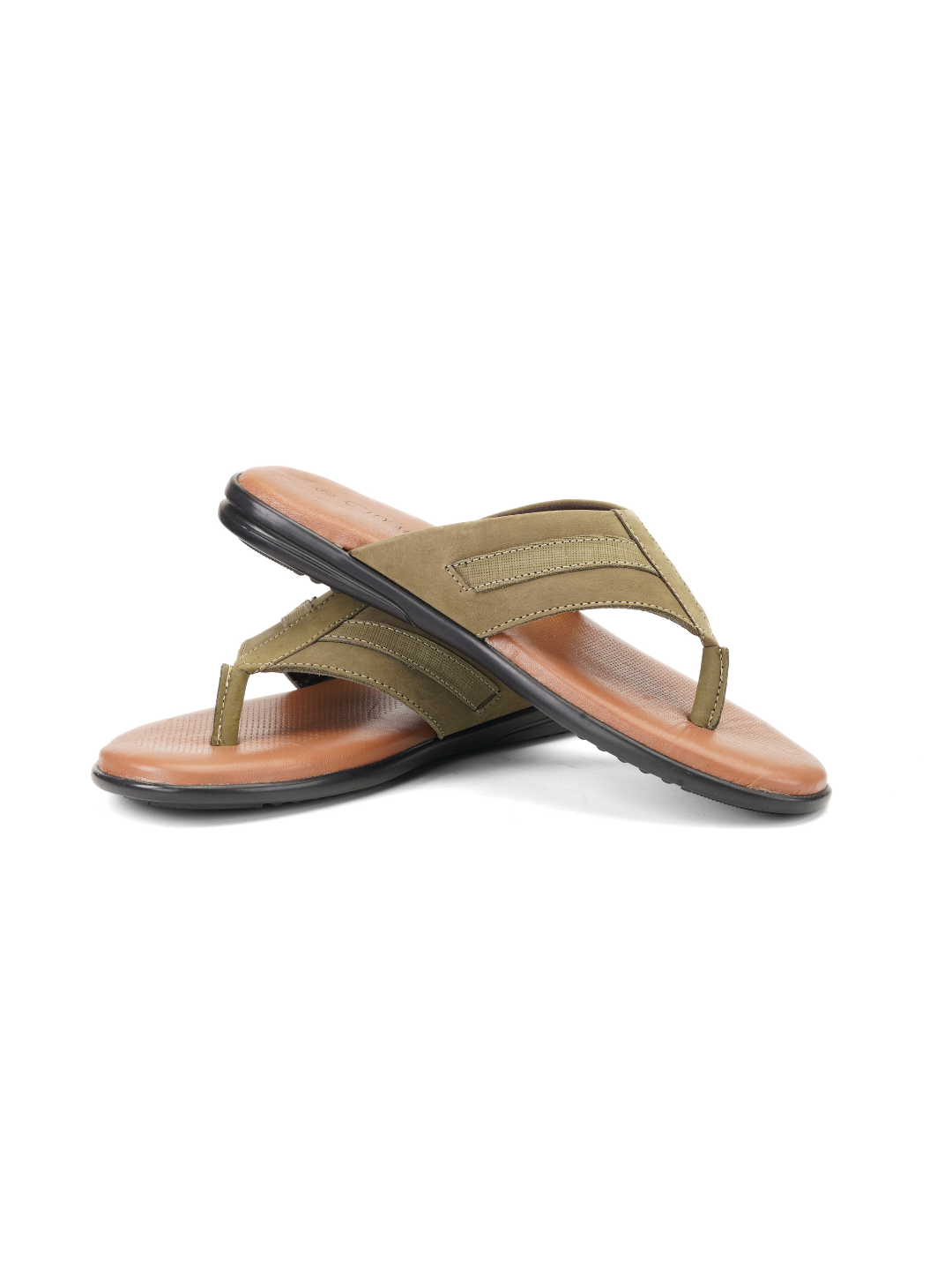 City Magic Olive Genuine Leather Thong Slipper For Men Cmm041004 C084
