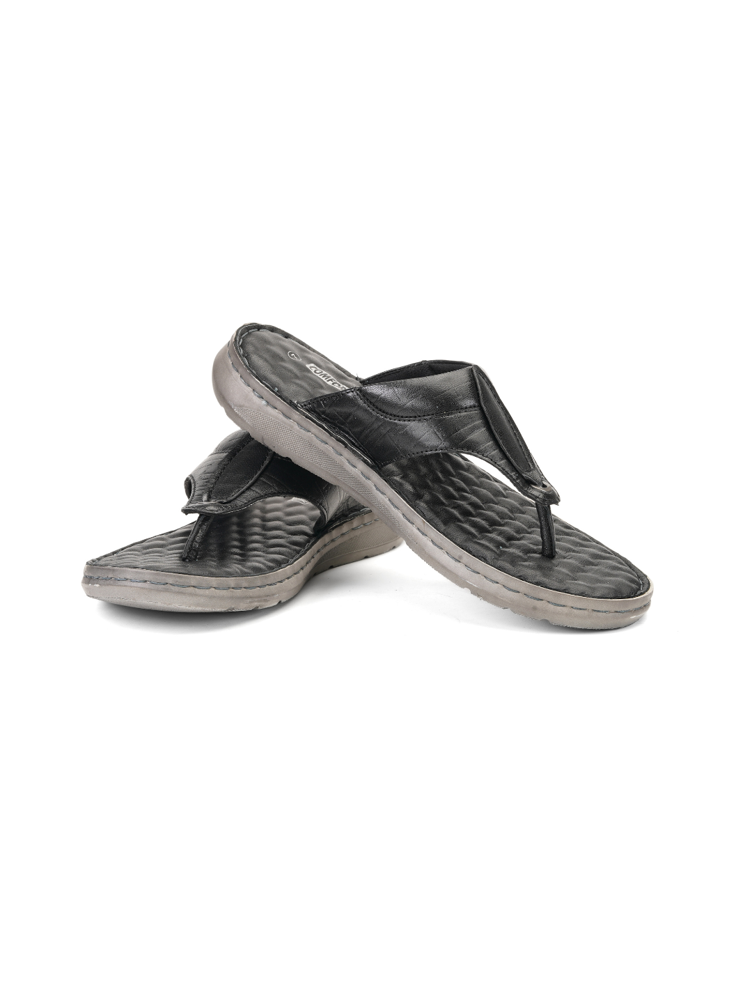 Comfort Walk Black Genuine Leather Thong Slipper For Men Cwm041014 C001