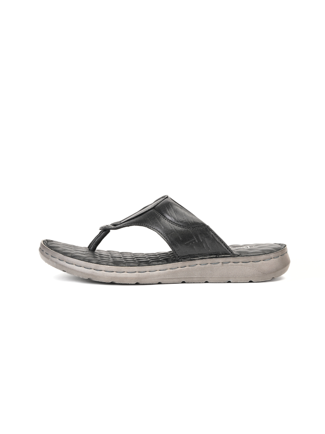 Comfort Walk Black Genuine Leather Thong Slipper For Men Cwm041014 C001
