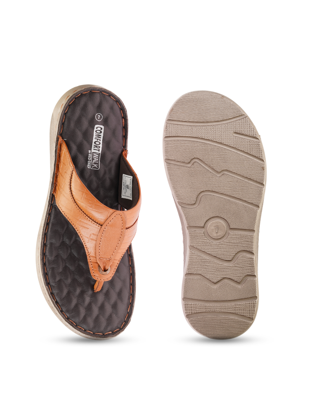 Comfort Walk Tan Genuine Leather Thong Slipper For Men Cwm041014 C006