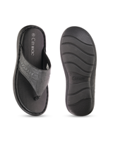 City Magic Black Genuine Leather Thong Slipper For Men Cmm041010 C001