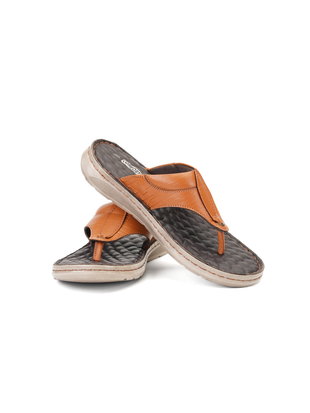 Comfort Walk Tan Genuine Leather Thong Slipper For Men Cwm041014 C006