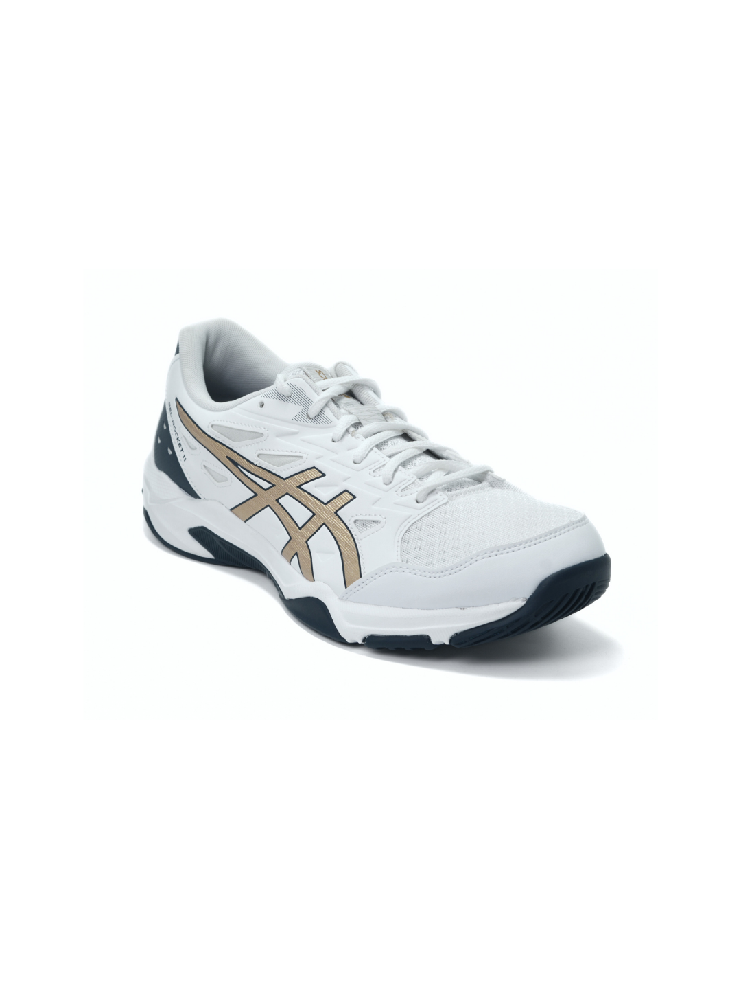 Asics White/Pure Gold Sports Shoes For Men Gel Rocket 11 C658