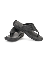 City Magic Black Genuine Leather Thong Slipper For Men Cmm041010 C001
