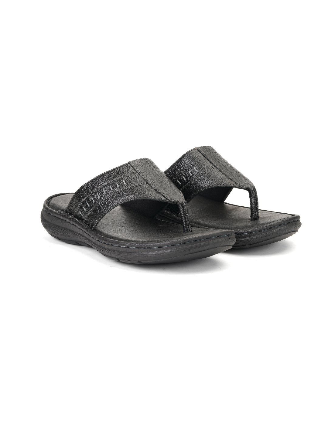 City Magic Black Genuine Leather Thong Slipper For Men Cmm041010 C001