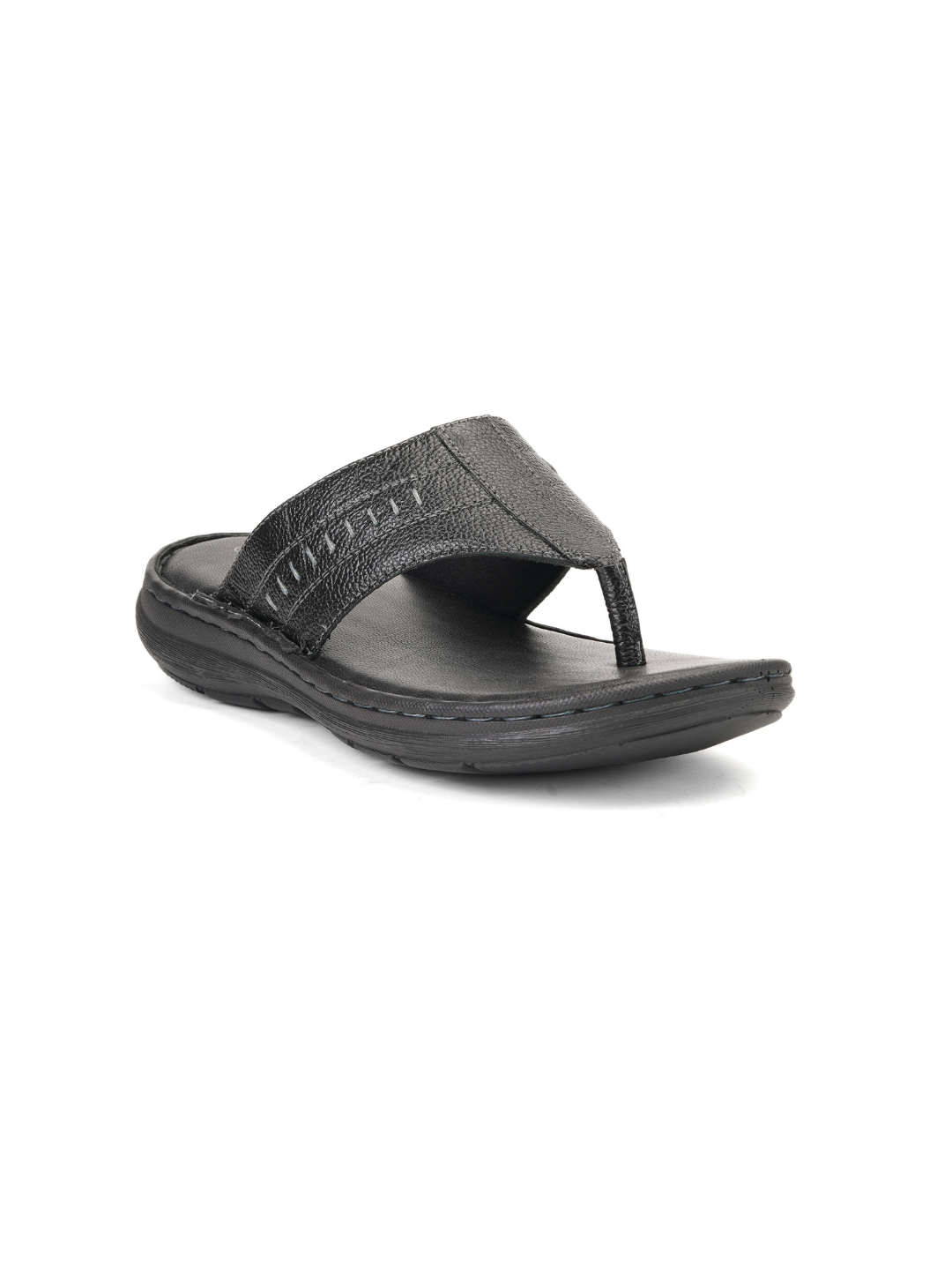 City Magic Black Genuine Leather Thong Slipper For Men Cmm041010 C001