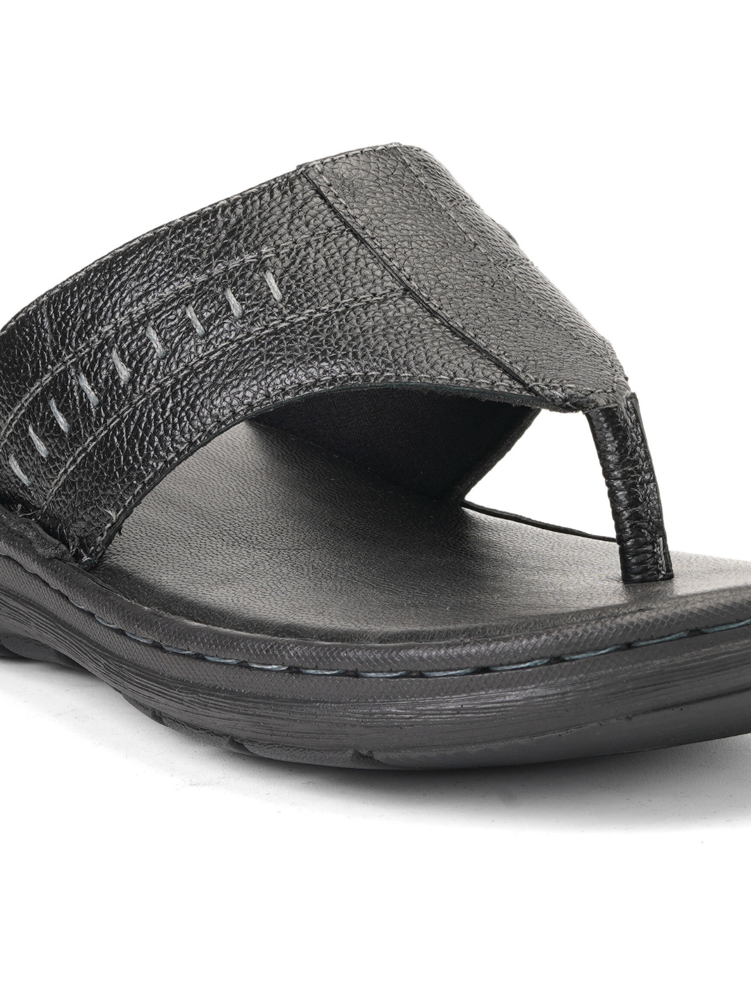 City Magic Black Genuine Leather Thong Slipper For Men Cmm041010 C001